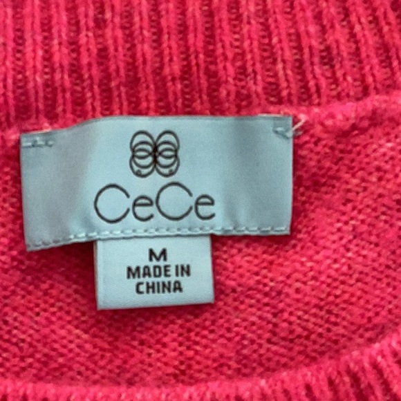 CeCe Soft Pink Short Sleeve Sweater Pearl Embellished Medium - Picture 3 of 7